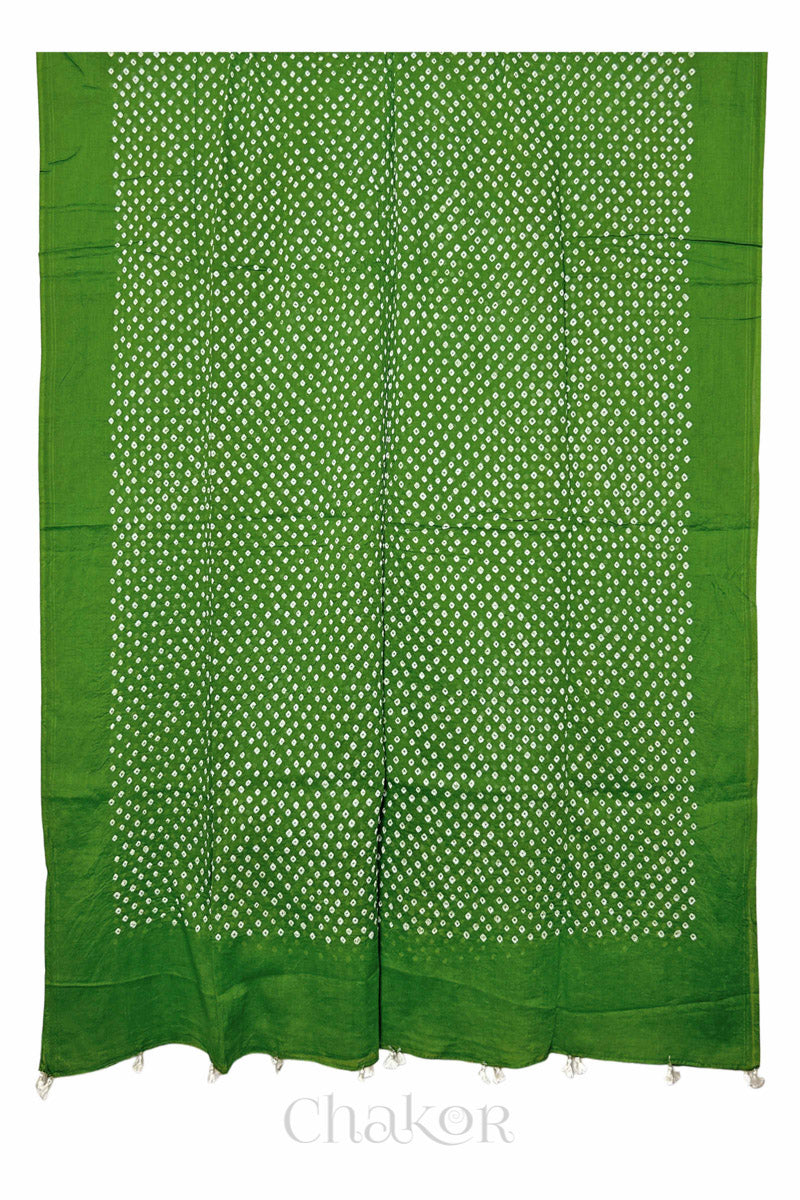 Mehendi Green Bandhani Mul Cotton Dupatta in Traditional Design for Women's clothing online by Chakor.