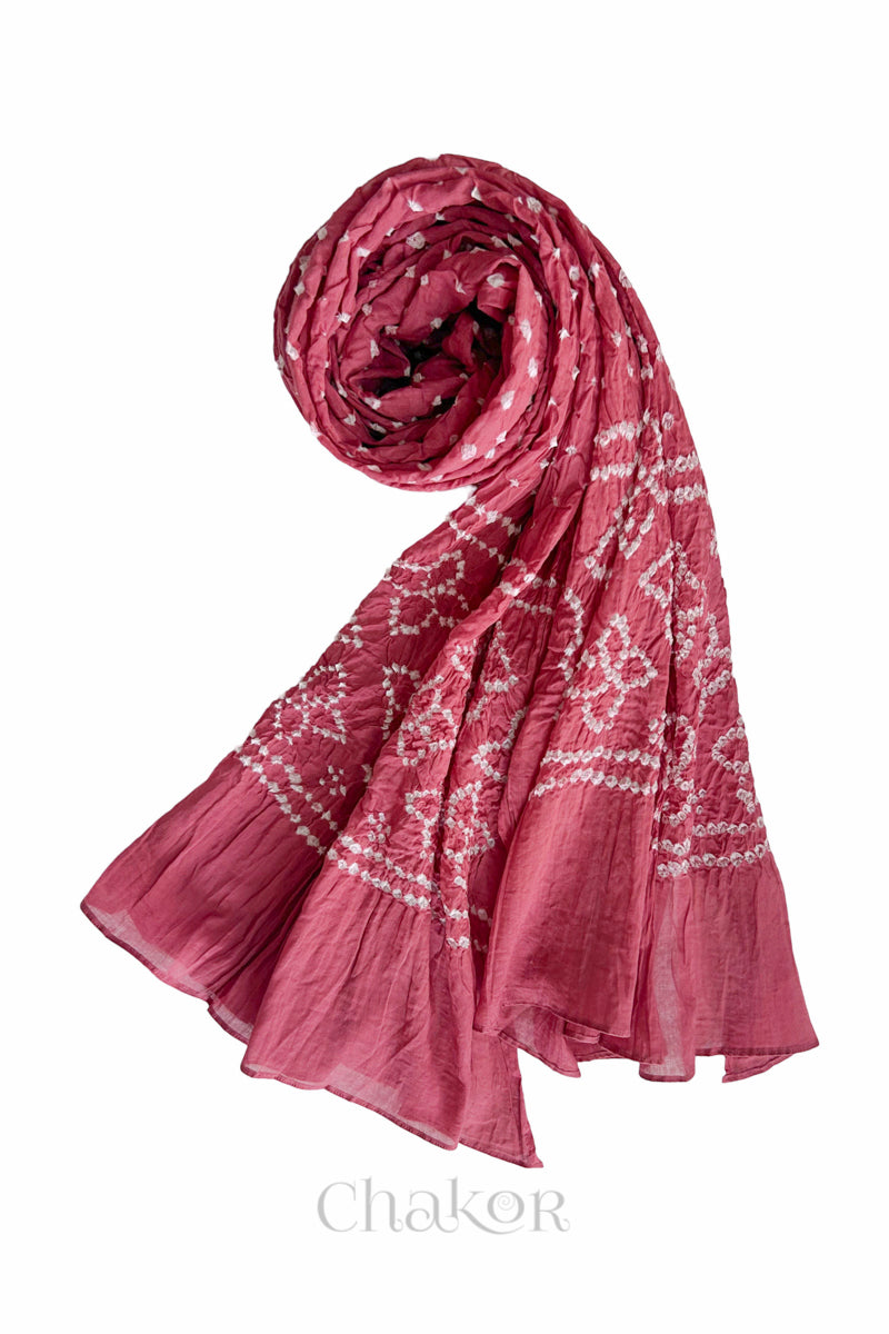 Old Rose Traditional Bandhani Mul Cotton Dupatta by Chakor