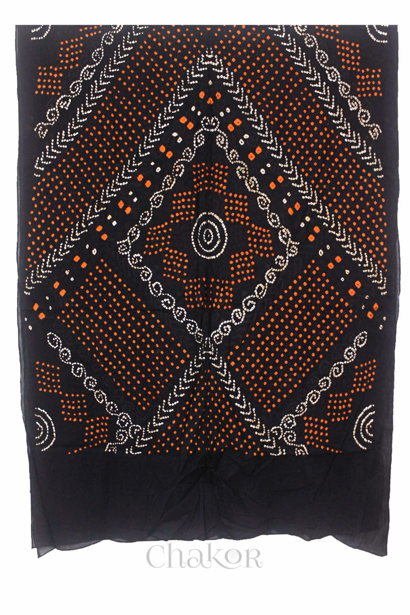 full view of Black Bandhani Mul Cotton Dupatta in Traditional Design for Women