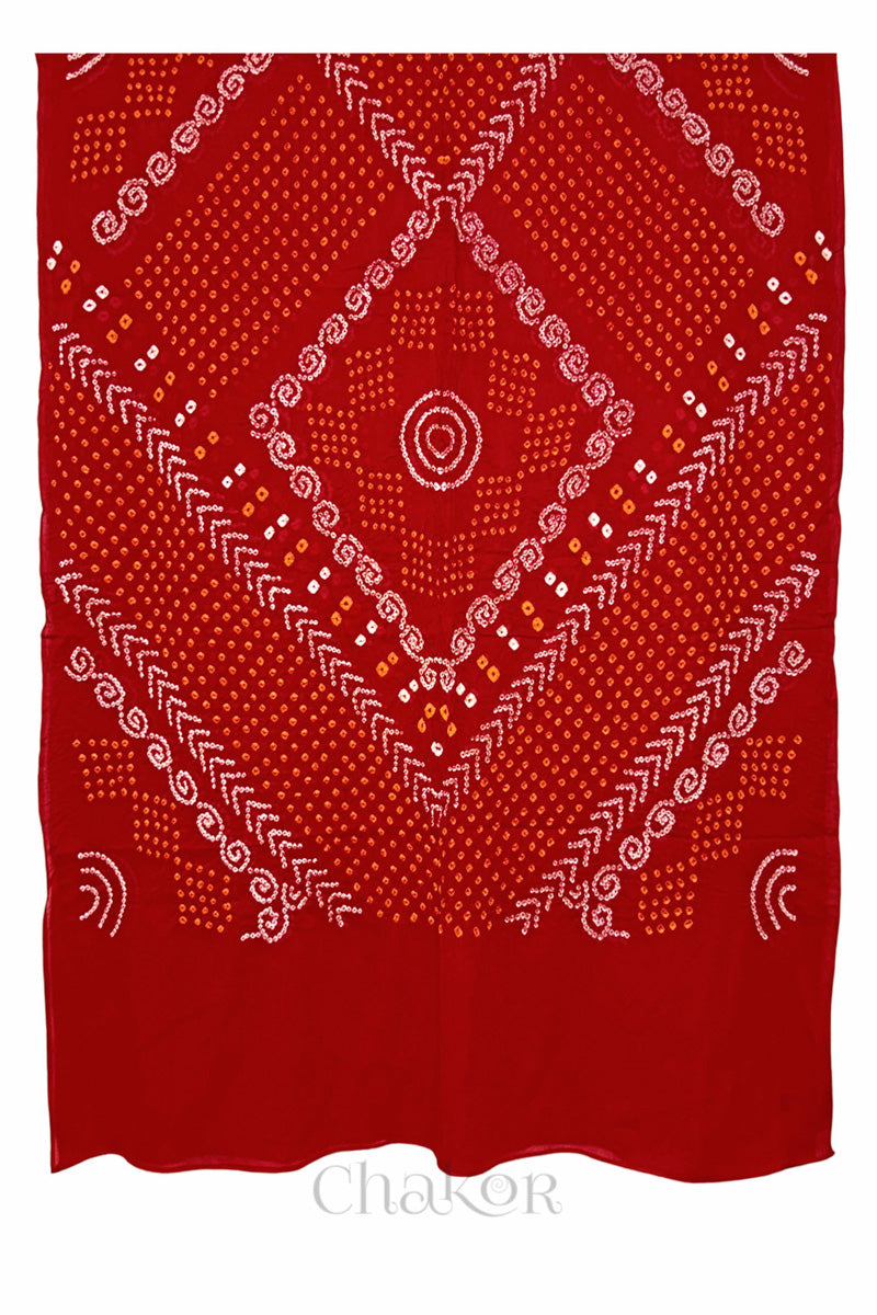 Full view of Red Bandhani Mul Cotton Dupatta in Traditional Design for Women