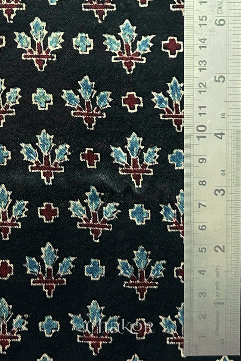Black Ajrakh Printed Mashru Kurta Fabric - 3 mtr