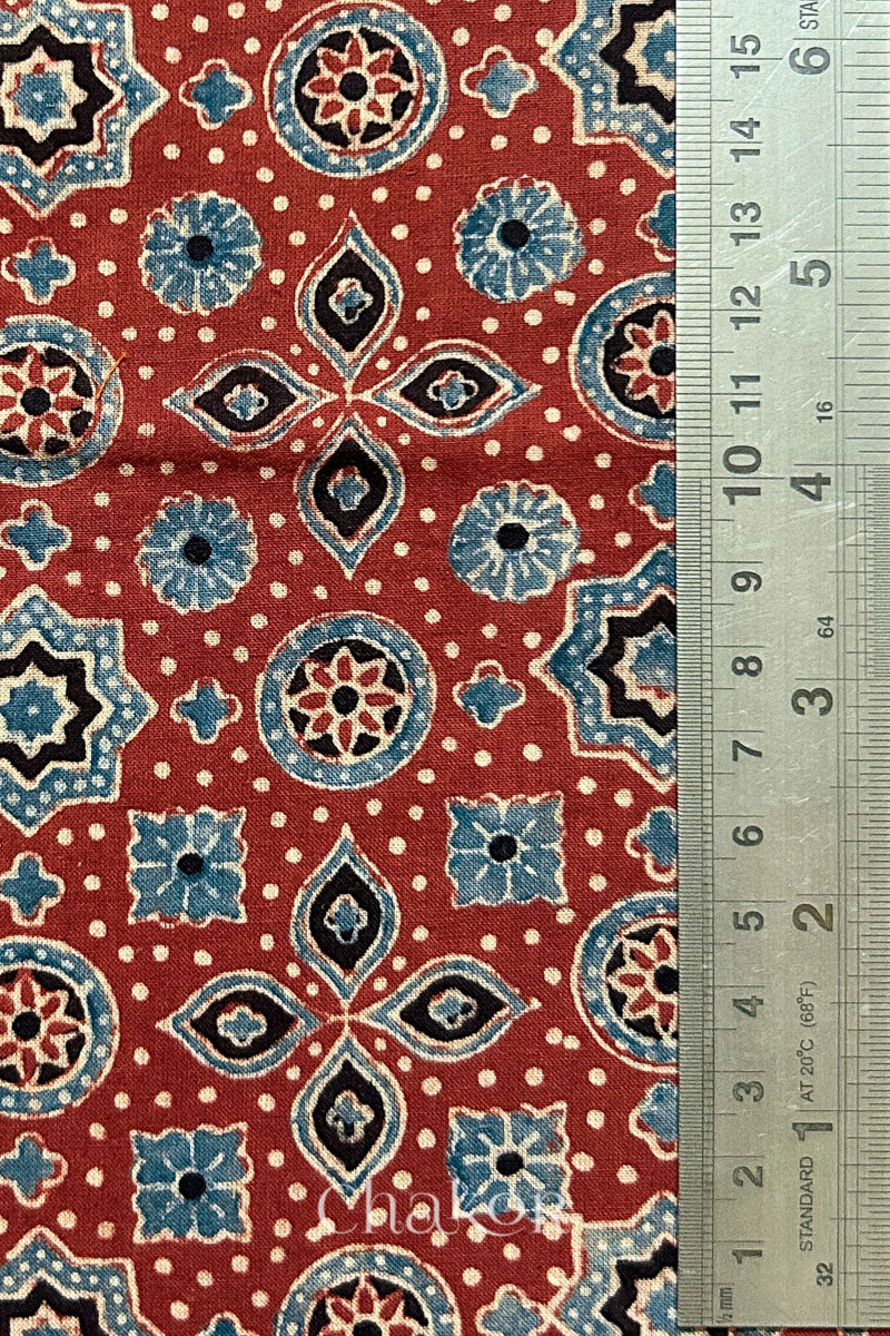 Madder Red Ajrakh Printed Cotton Kurta Fabric - 3 mtr