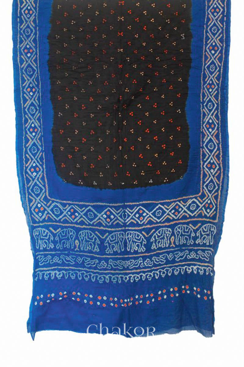 Handcrafted Black Indigo Bandhani Mul Cotton Saree by Chakor