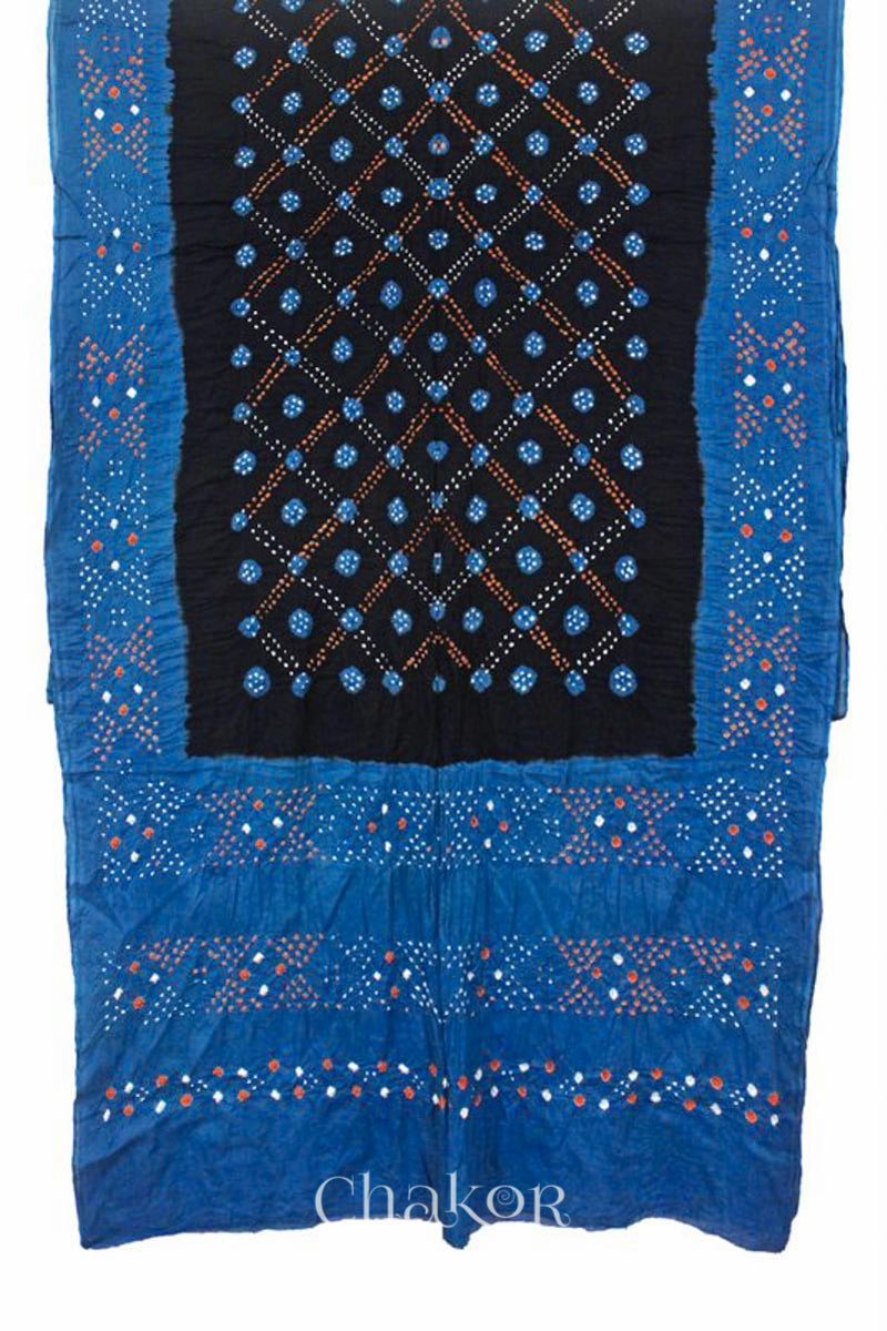 Traditional Black Indigo Bandhani Mul Cotton Saree by Chakor.