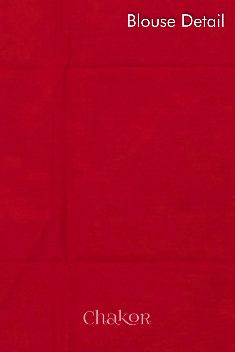 Traditional Red Mehendi Green Bandhani Mul Cotton Saree by Chakor.