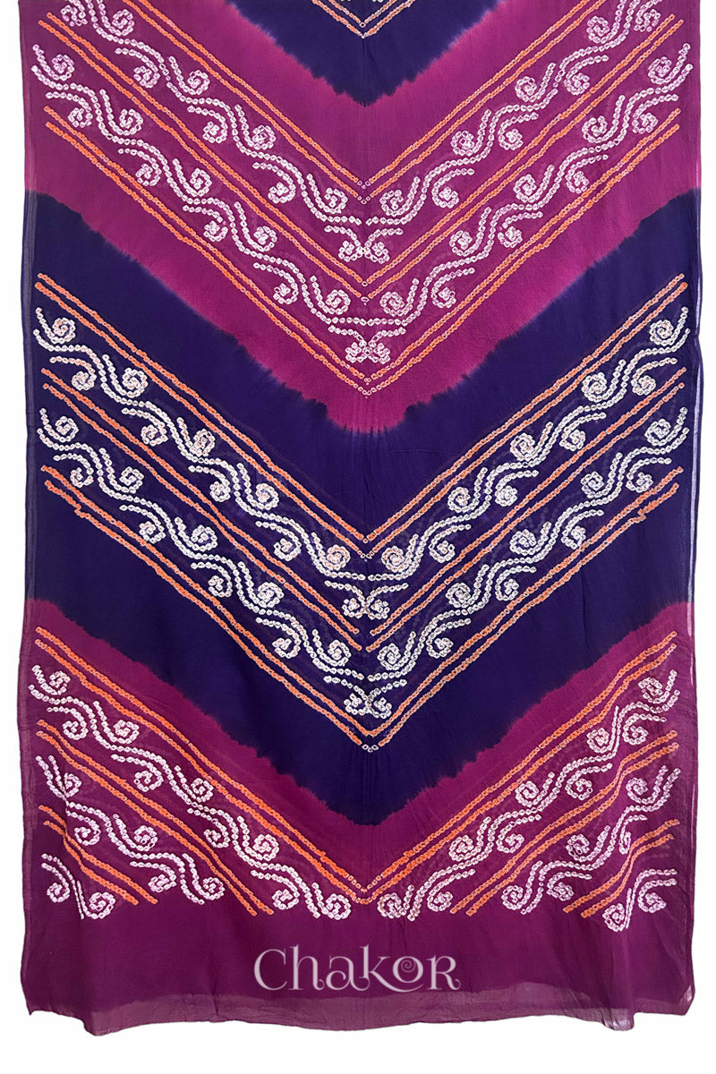 Full view of Purple Magenta Bandhani Mul Cotton Saree featuring multicoloured bandhani patterns.