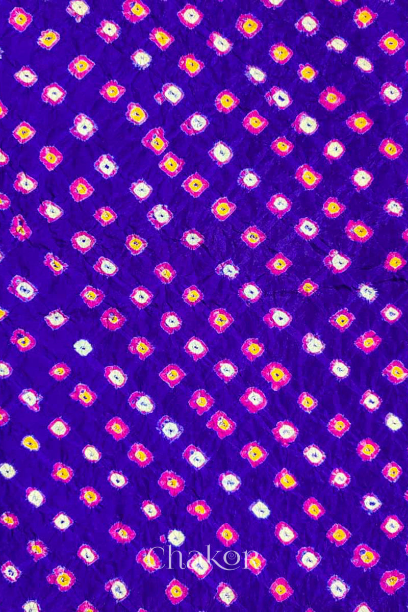 Purple Bandhani Silk Blouse Fabric