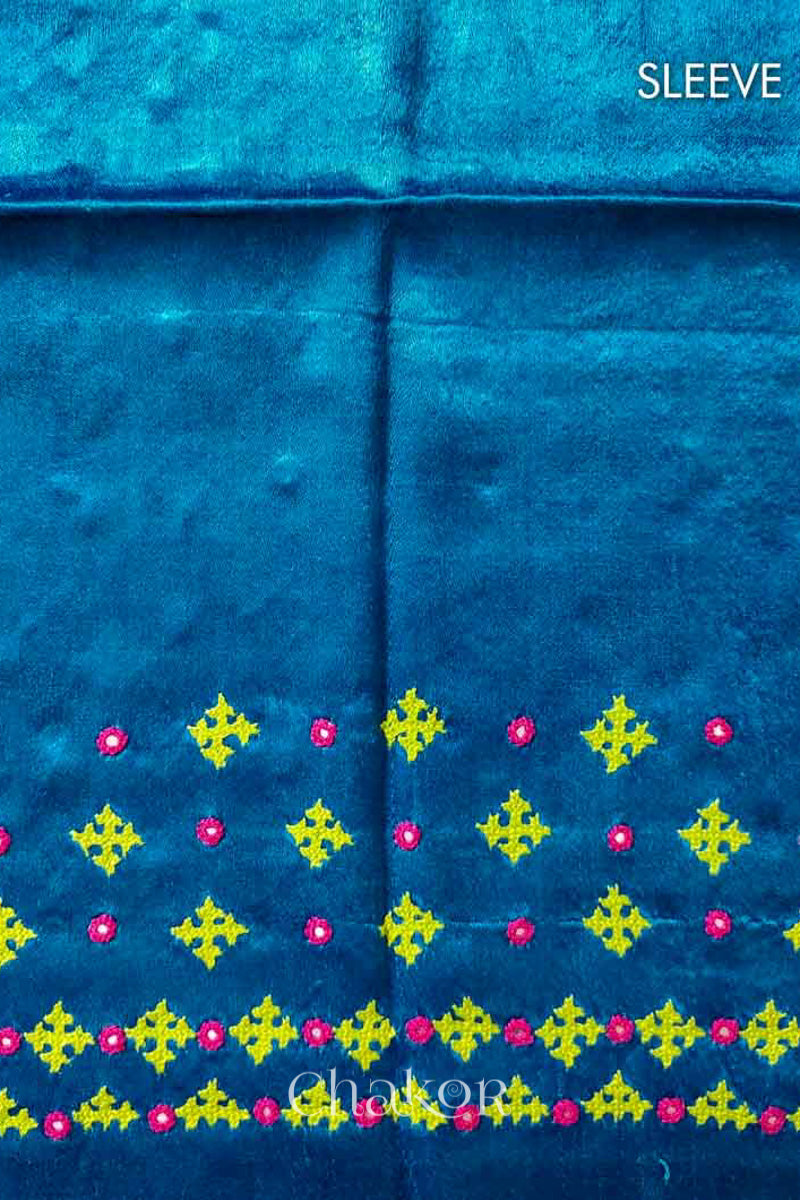 Blue Mashru Embroidered Blouse Fabric