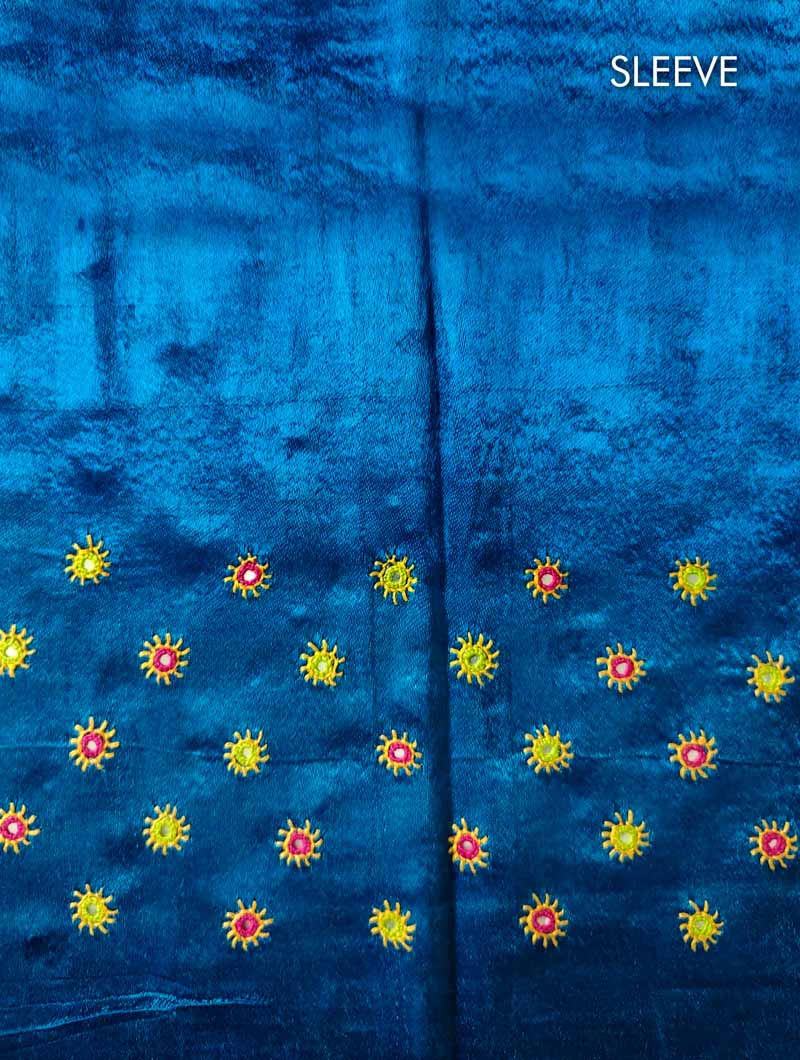 Blue Mashru Embroidered Blouse Fabric