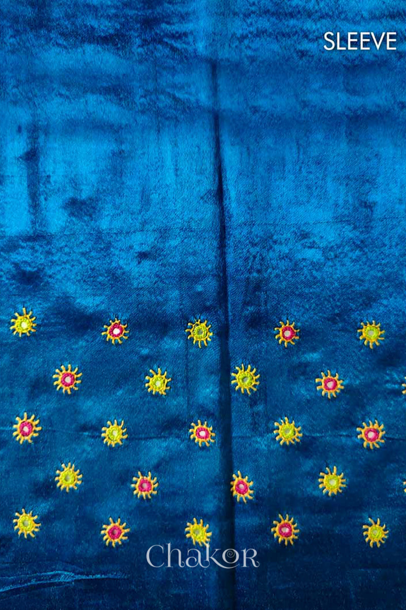 Blue Mashru Embroidered Blouse Fabric