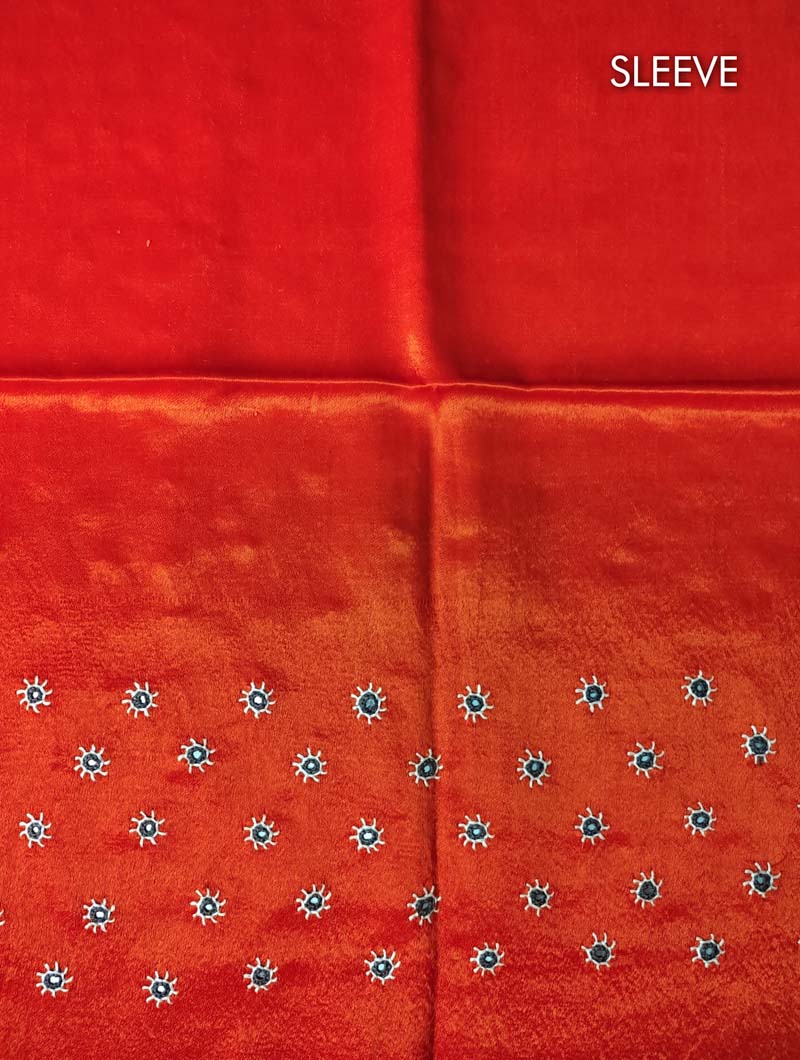 Orange Mashru Embroidered Blouse Fabric