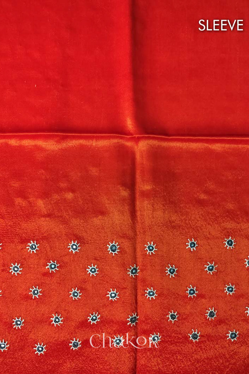 Orange Mashru Embroidered Blouse Fabric