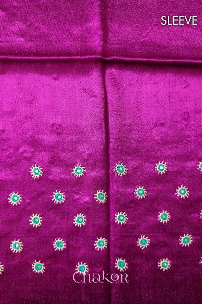 Magenta Mashru Embroidered Blouse Fabric