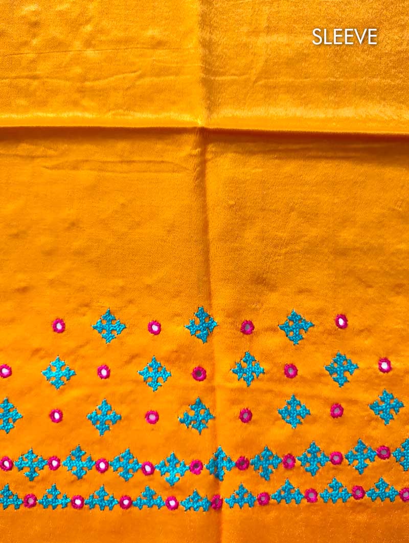 Yellow Mashru Embroidered Blouse Fabric