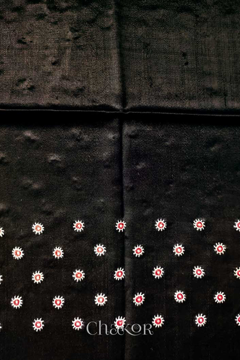 Black Mashru Embroidered Blouse Fabric