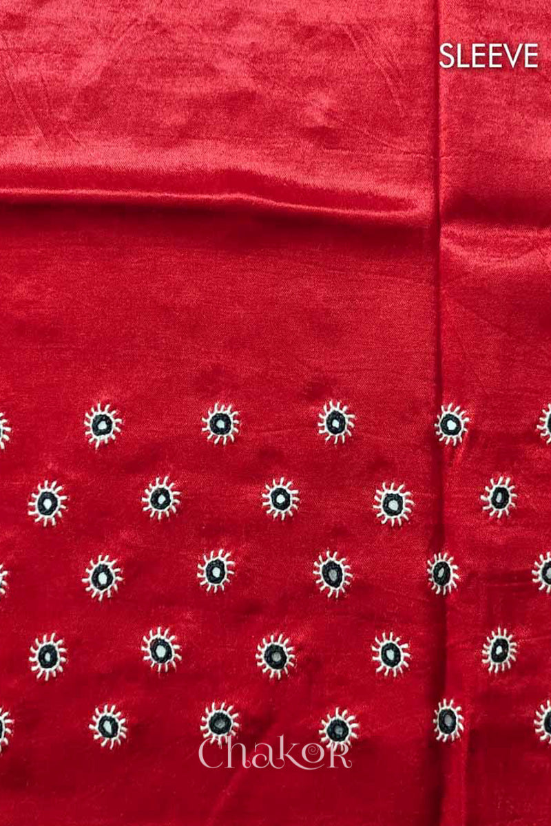 Red Mashru Embroidered Blouse Fabric