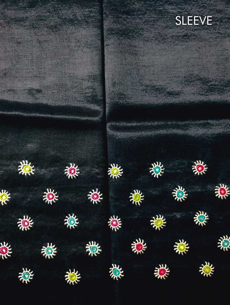 Black Mashru Embroidered Blouse Fabric