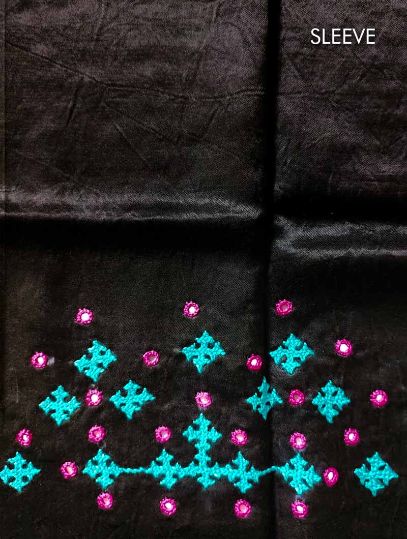 Black Mashru Embroidered Blouse Fabric