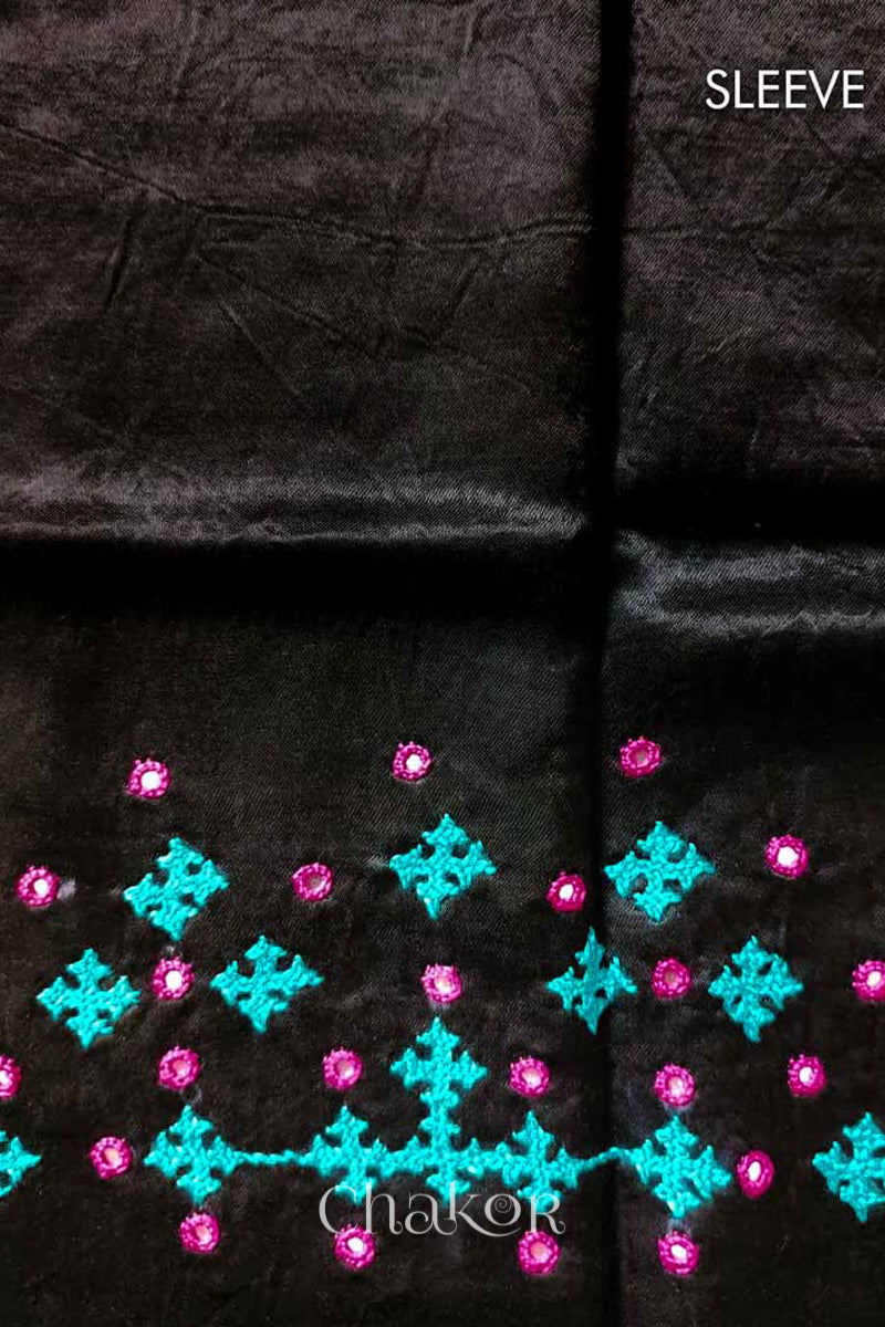 Black Mashru Embroidered Blouse Fabric