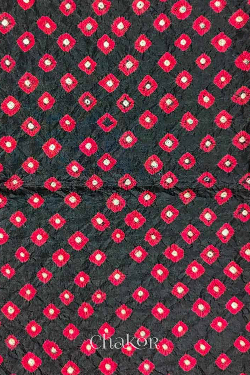 Black Bandhani Silk Blouse Fabric