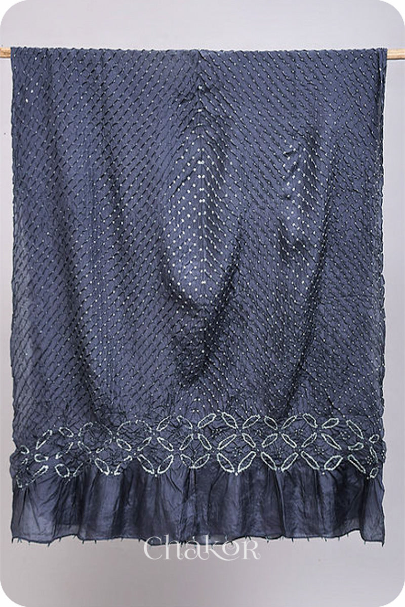 Grey Bandhani Mulberry Silk Dupatta