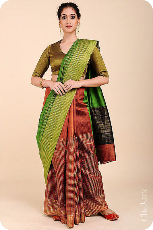 Mehendi Rust Tussar Silk Saree