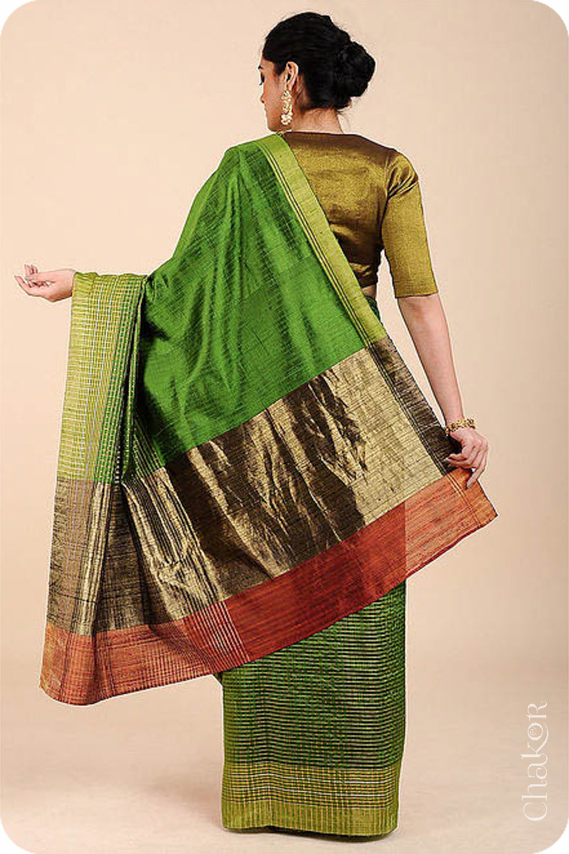 Mehendi Rust Tussar Silk Saree