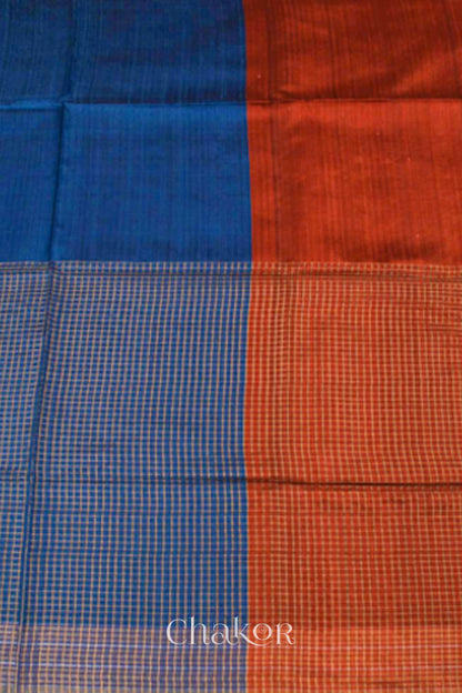 Rust Blue Tussar Silk Saree