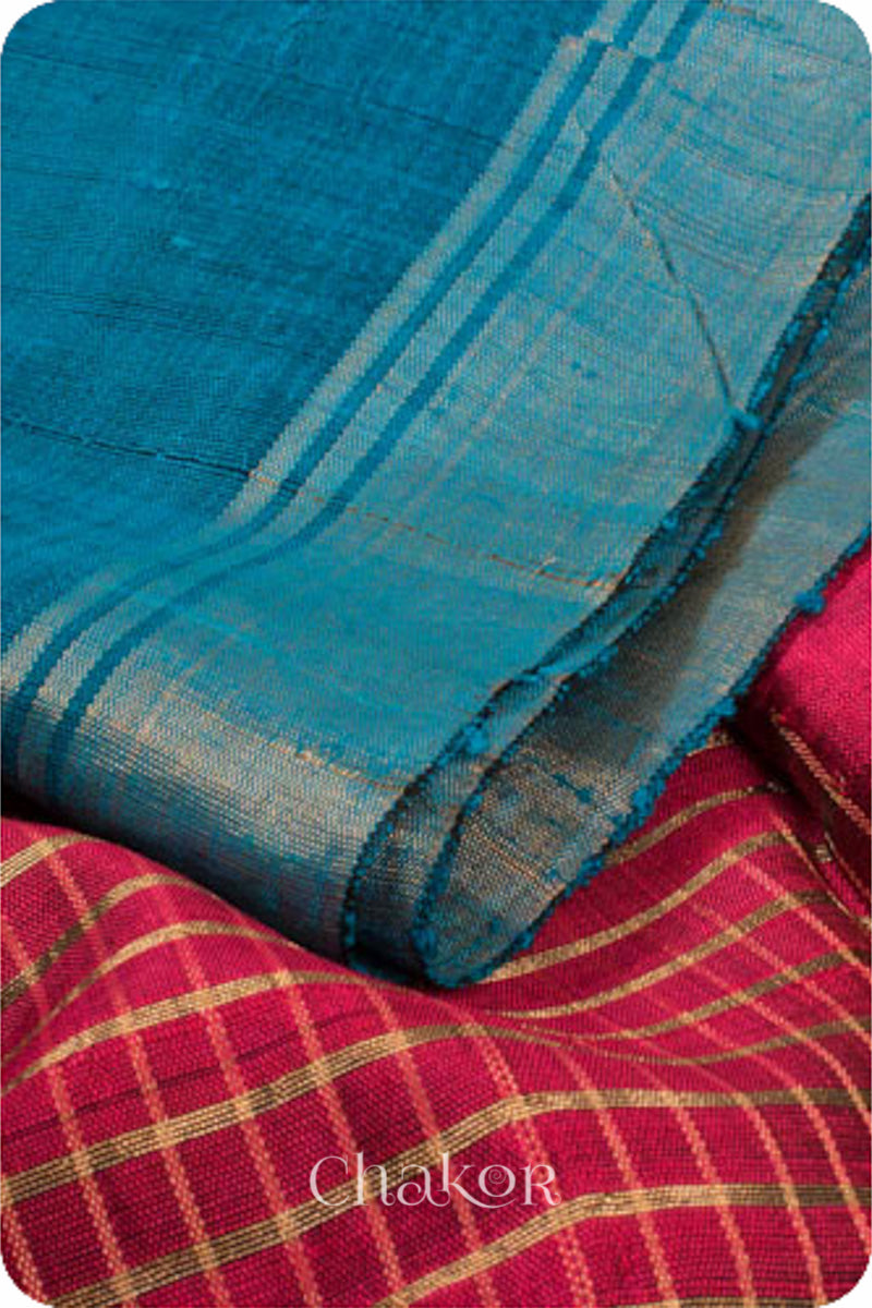 Pink Turquoise Tussar Silk Saree