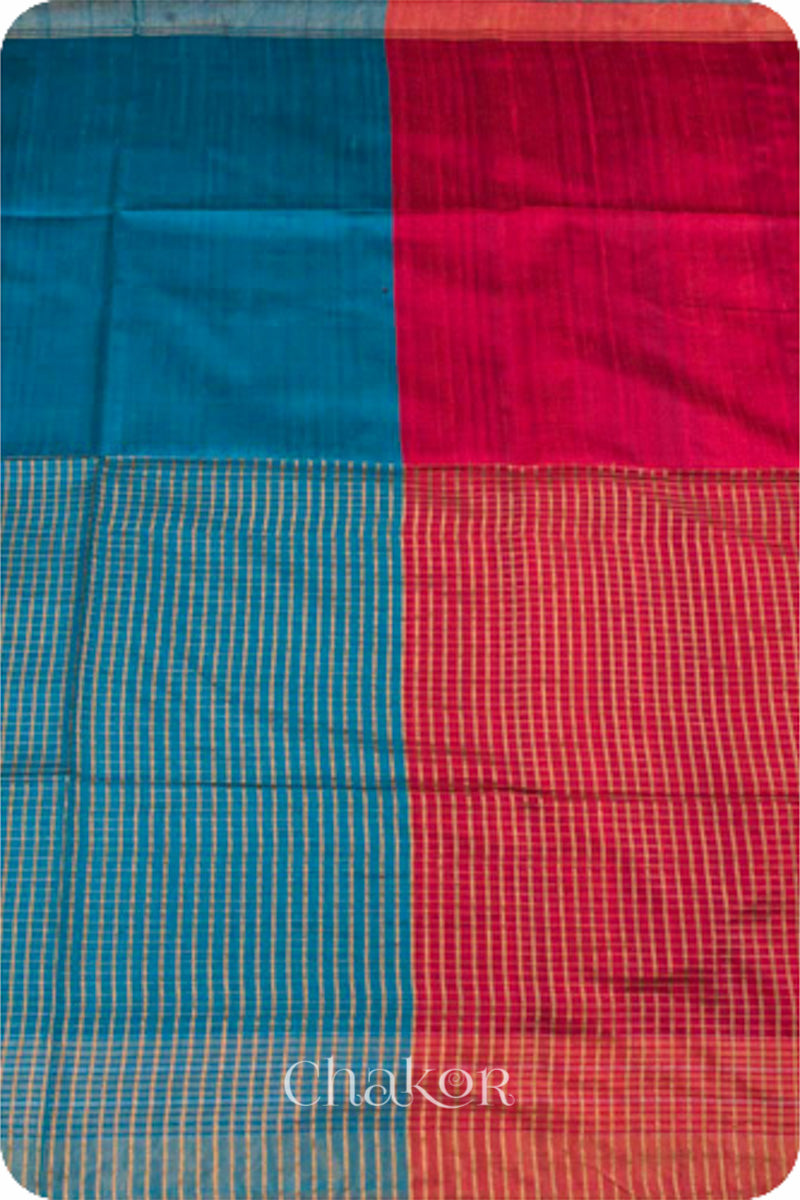 Pink Turquoise Tussar Silk Saree