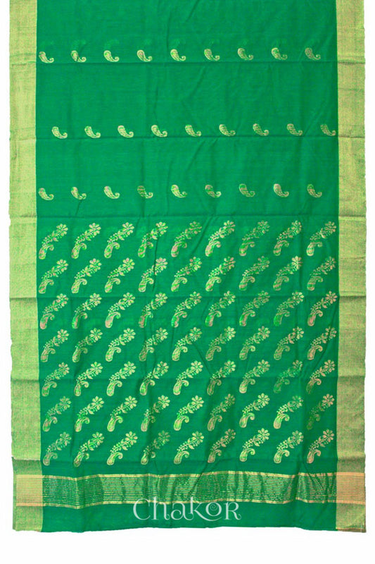 Chakor's Green Silk Cotton Saree with woven paisley buttis in zari.