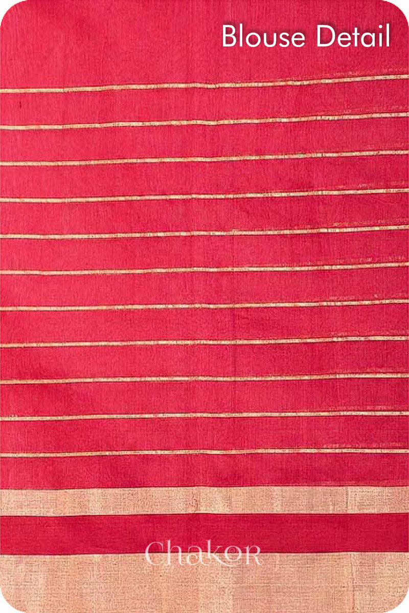 Chakor's Red Handloom silk Cotton Saree with woven buttis in zari and coloured thread.