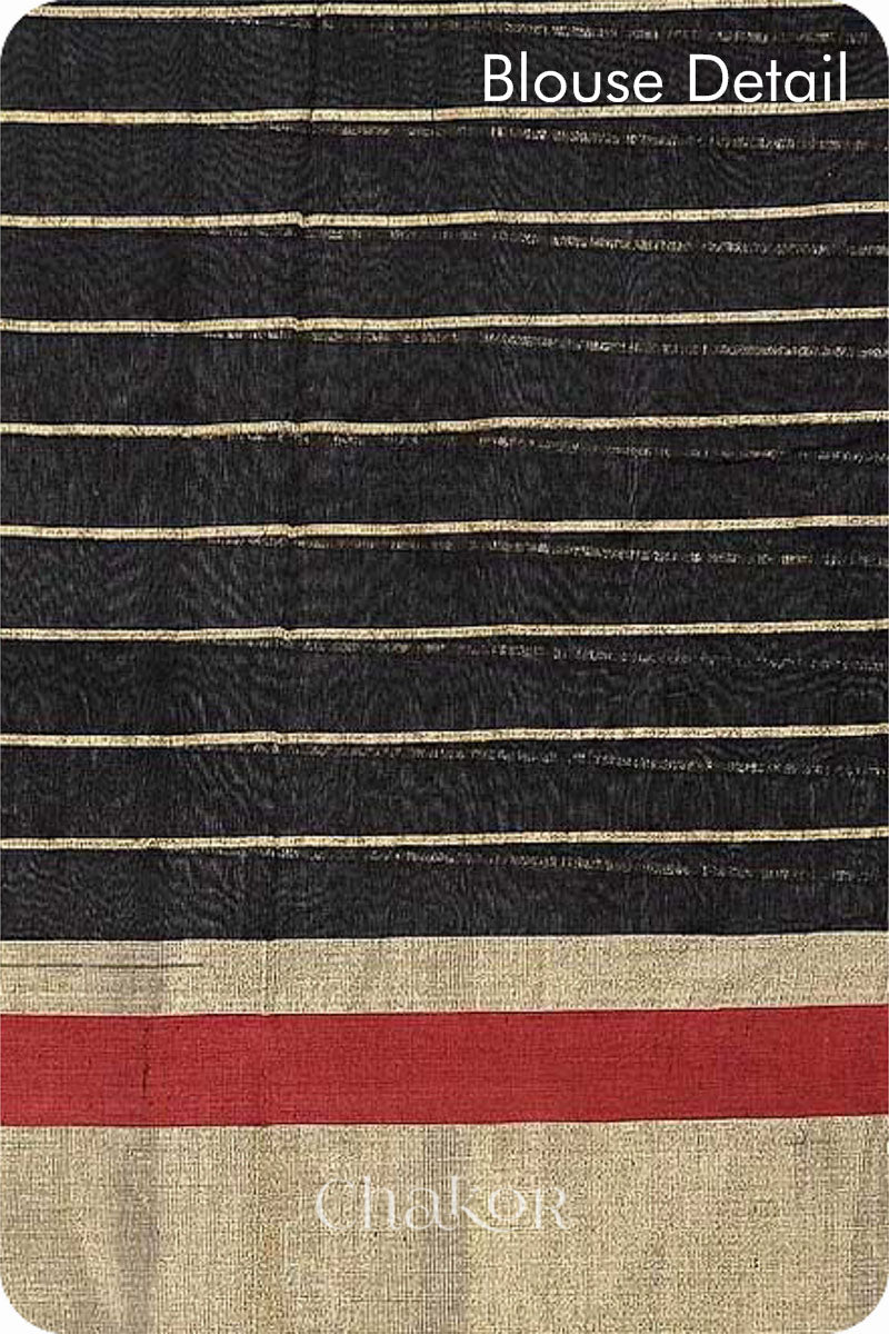 Chakor's Black Handloom silk Cotton Saree with woven buttis in zari and coloured thread.