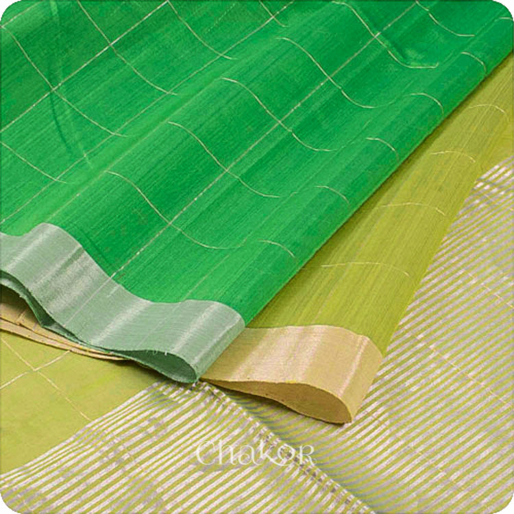 Chakor's Jade Lime Silk Cotton Saree with woven tissue zari chex. 