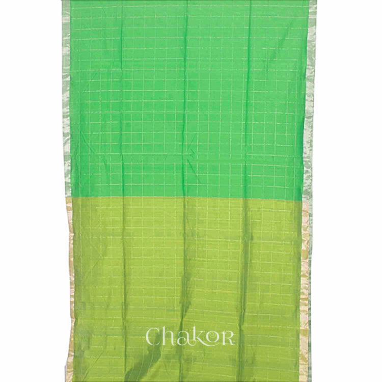 Chakor's Jade Lime Silk Cotton Saree with woven tissue zari chex. 