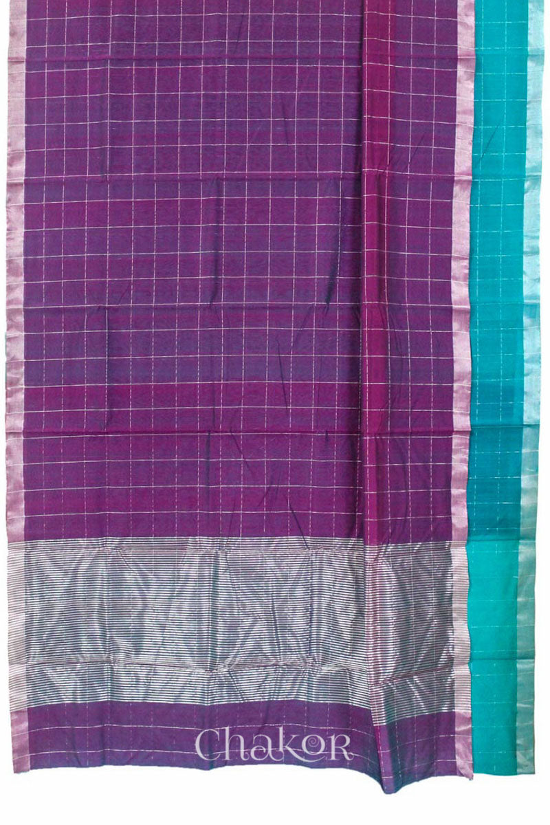 Chakor's Blue Magenta Silk Cotton Saree with woven tissue zari chex. 