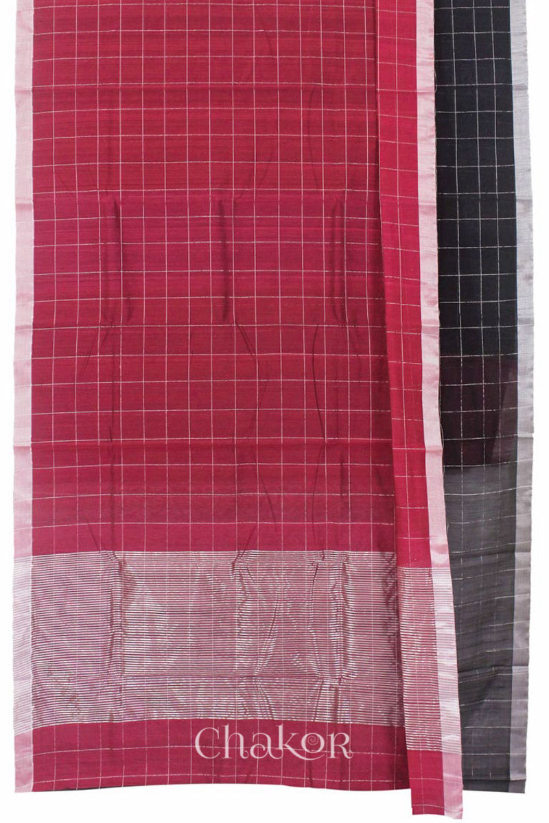 Chakor's Black Red Silk Cotton Saree with woven tissue zari chex. 