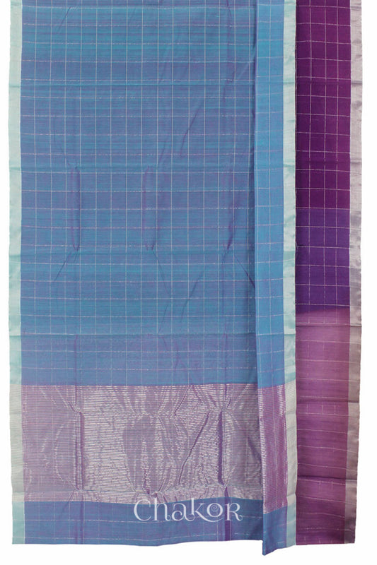 Chakor's Purple Blue Silk Cotton Saree with woven tissue zari chex. 