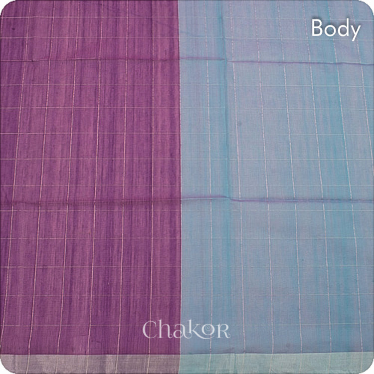 Chakor's Purple Blue Silk Cotton Saree with woven tissue zari chex. 