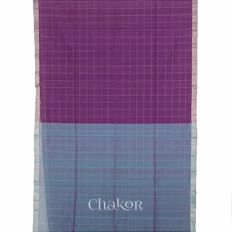 Chakor's Purple Blue Silk Cotton Saree with woven tissue zari chex. 