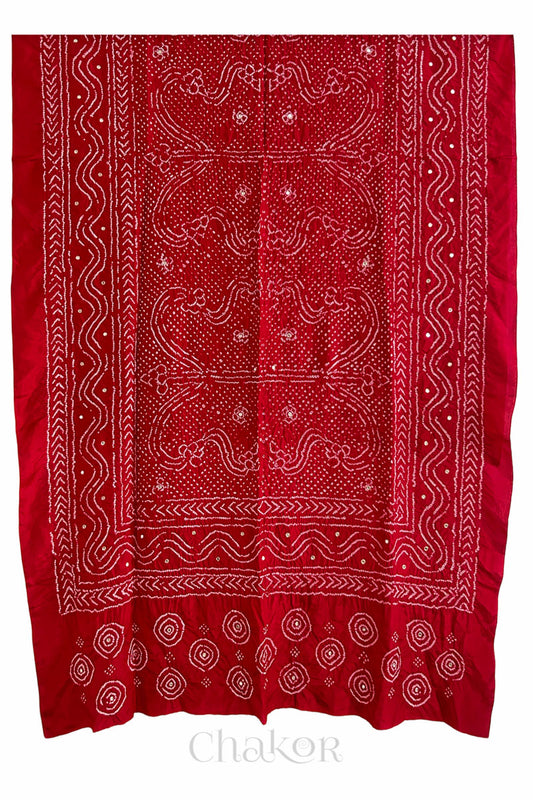 Red Bandhani Mulberry Silk Dupatta