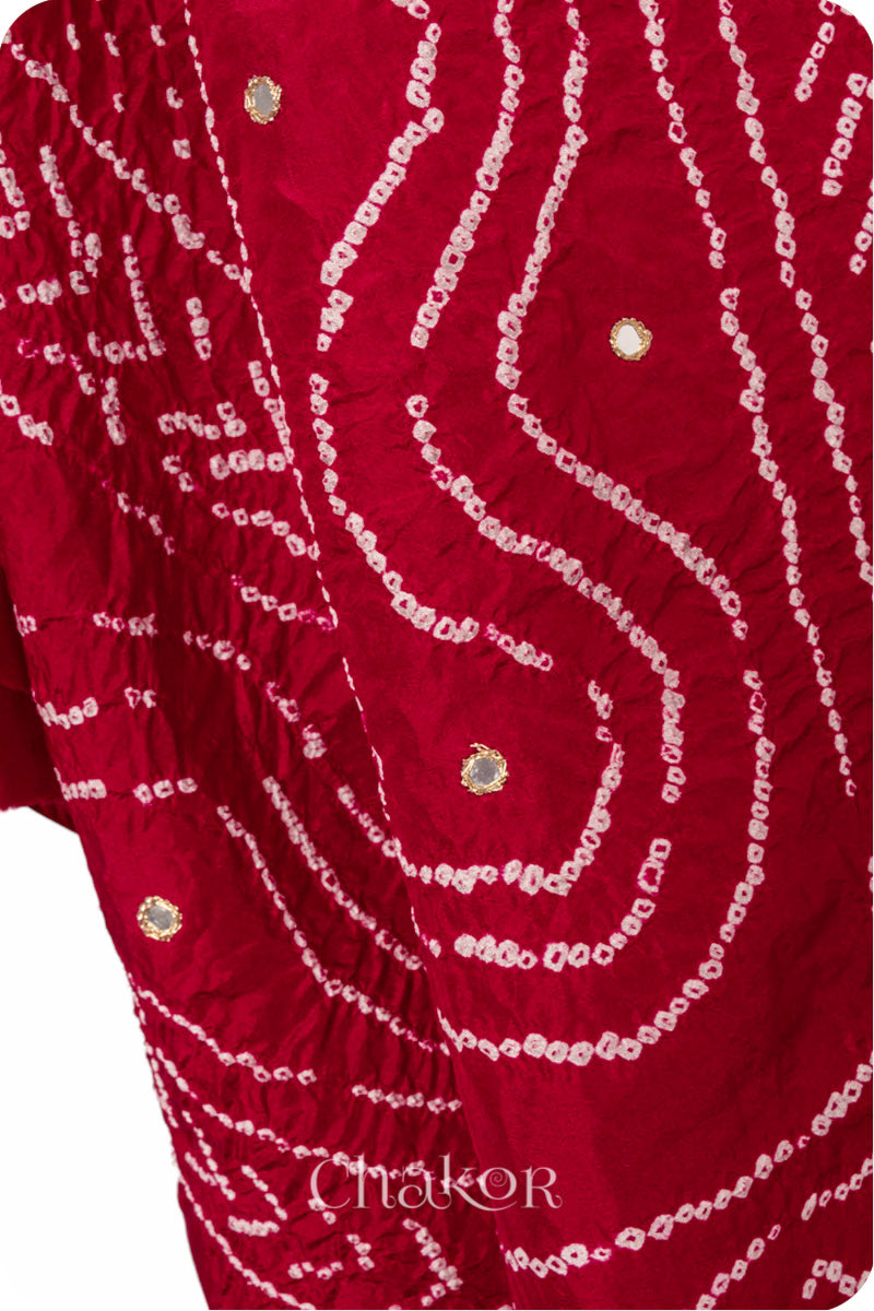 Red Bandhani Mulberry Silk Dupatta