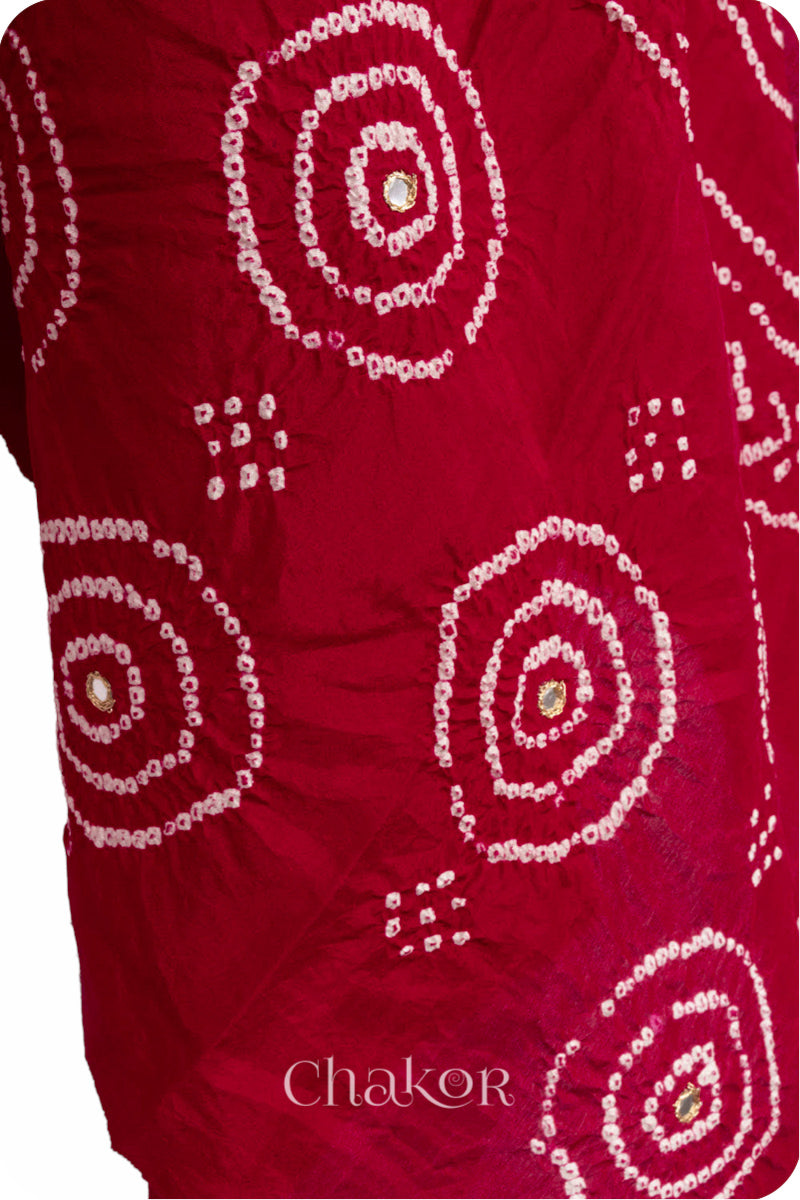 Red Bandhani Mulberry Silk Dupatta