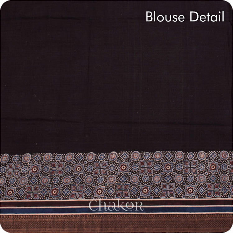 Chakor's Natural Dyed Black Ajrakh Mangalgiri Cotton Saree.