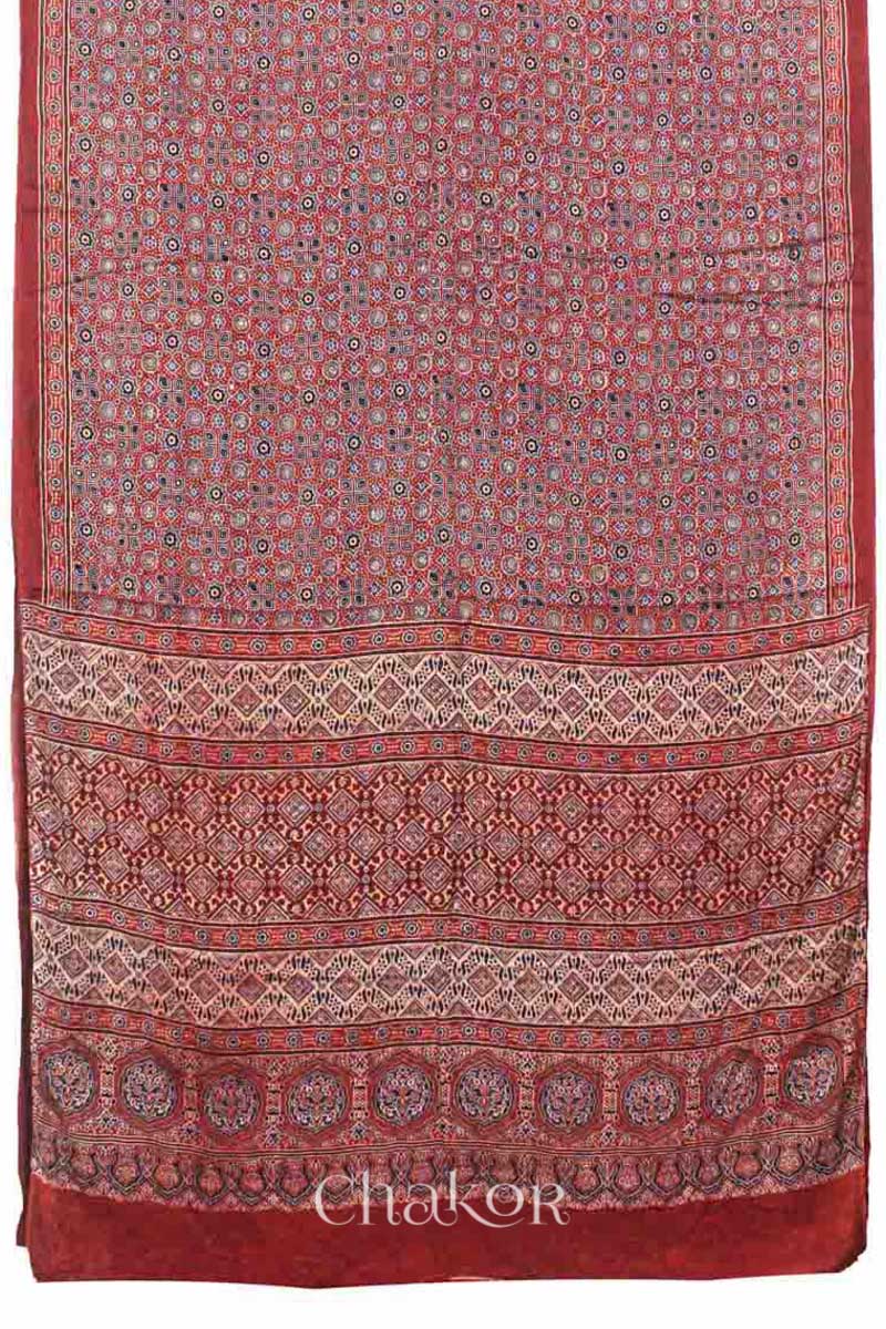 Chakor's Natural Dyed Madder Red Ajrakh Modal Saree