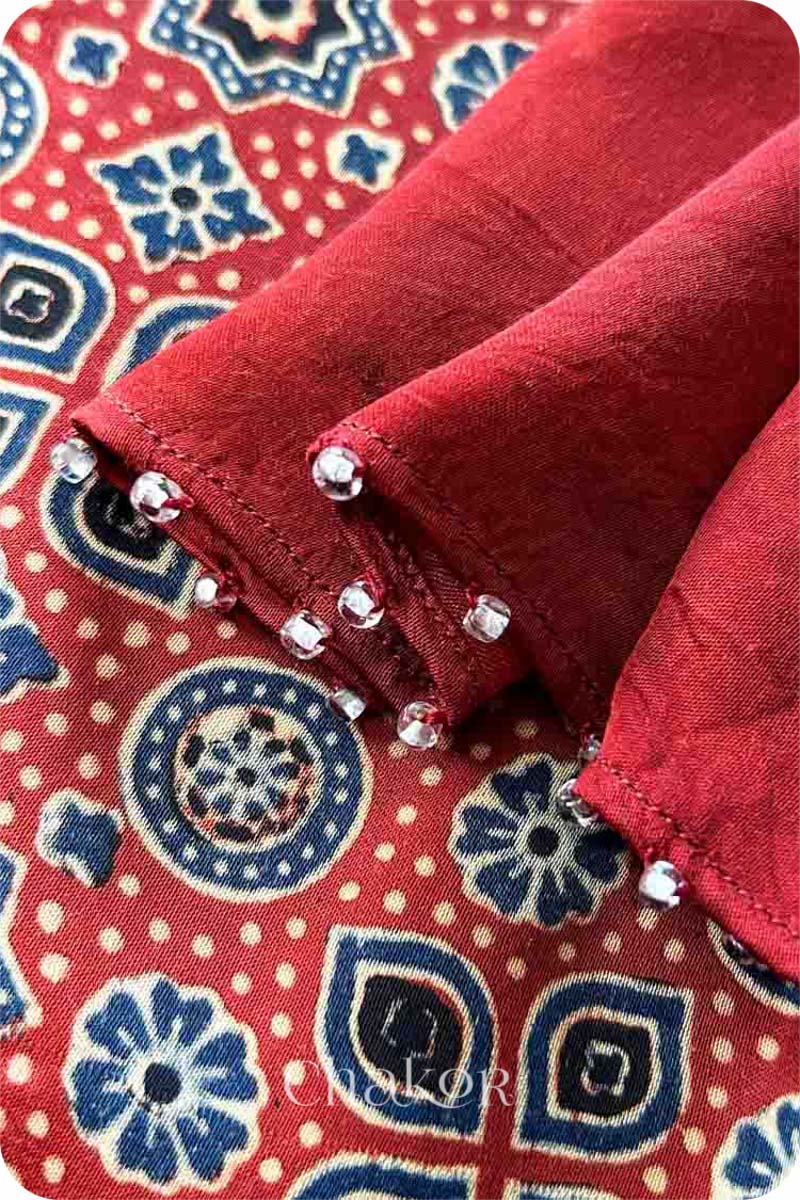 Chakor's Natural Dyed Madder Red Ajrakh Modal Saree