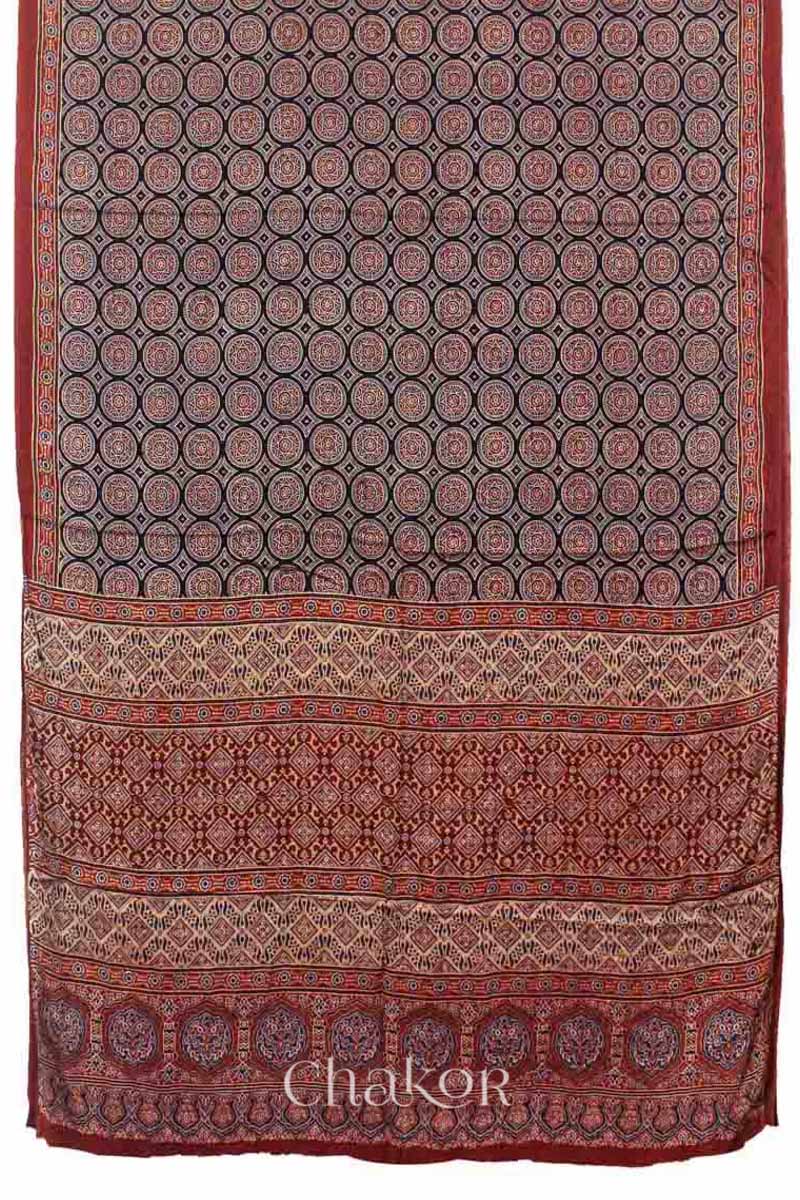 Natural Dyed Madder Red Ajrakh Modal Cotton Saree