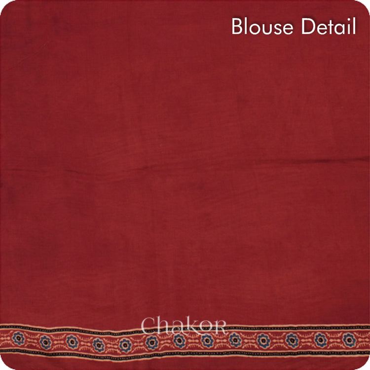 Natural Dyed Madder Red Ajrakh Modal Cotton Saree