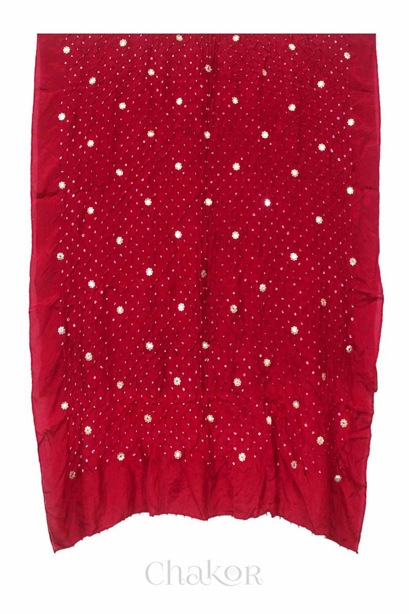 Red Bandhani Mulberry Silk Dupatta