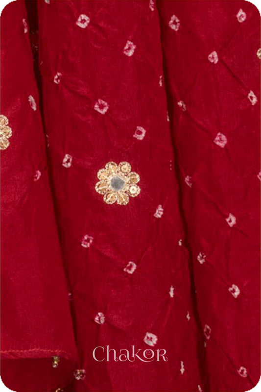 Red Bandhani Mulberry Silk Dupatta